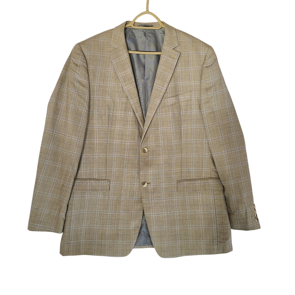 Black Brown 1826 Silk Wool Plaid Slim Fit Blazer 46L Sport Coat